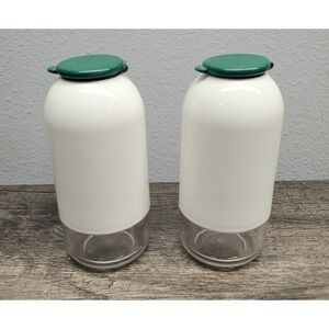 Tupperware Salt & Pepper Shaker Set #2314A-8 White Green Press Top Vintage EUC